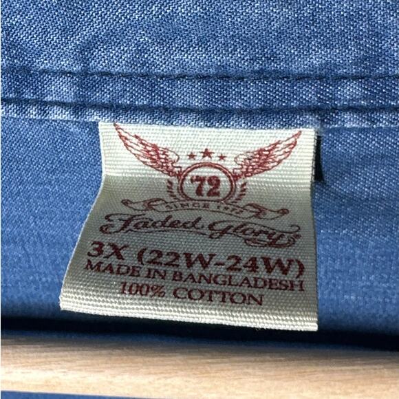 Denim Button-Up Upcycled Shirt Handcrafted Embellishments Boho Western Cotton 3X - Picture 9 of 15